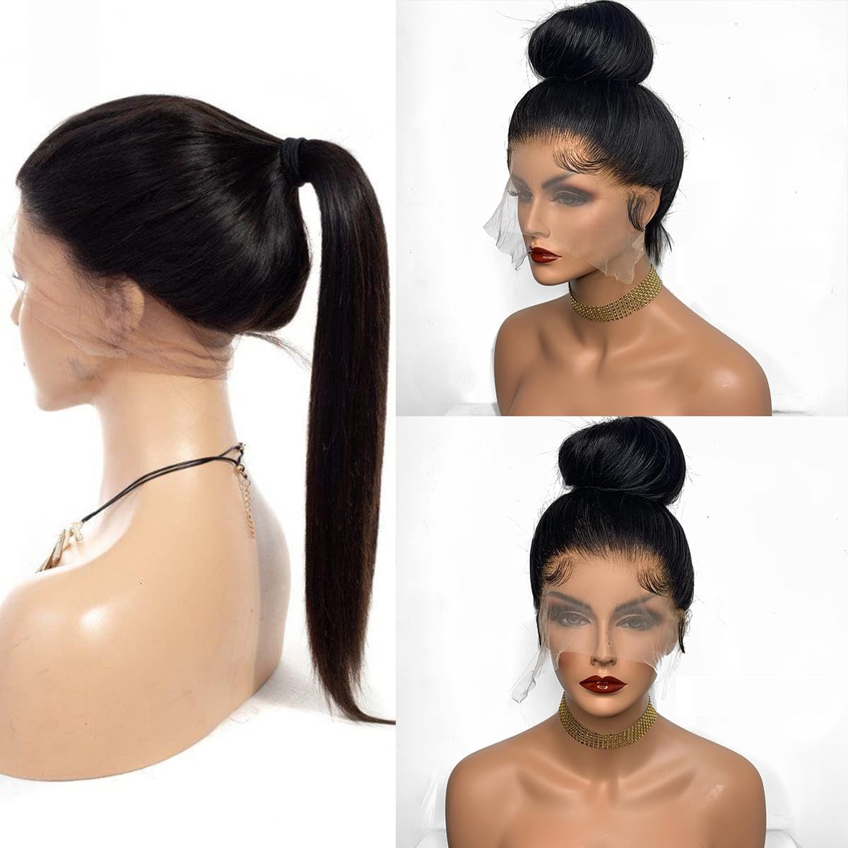 Real Full Lace Human Hair Wigs Straight Full Lace Wigs Preplucked Hairline Whole Lace Wig Free Part Natural Color Brazilian Human Hair Wigs for Black Women 150% Density 20inch