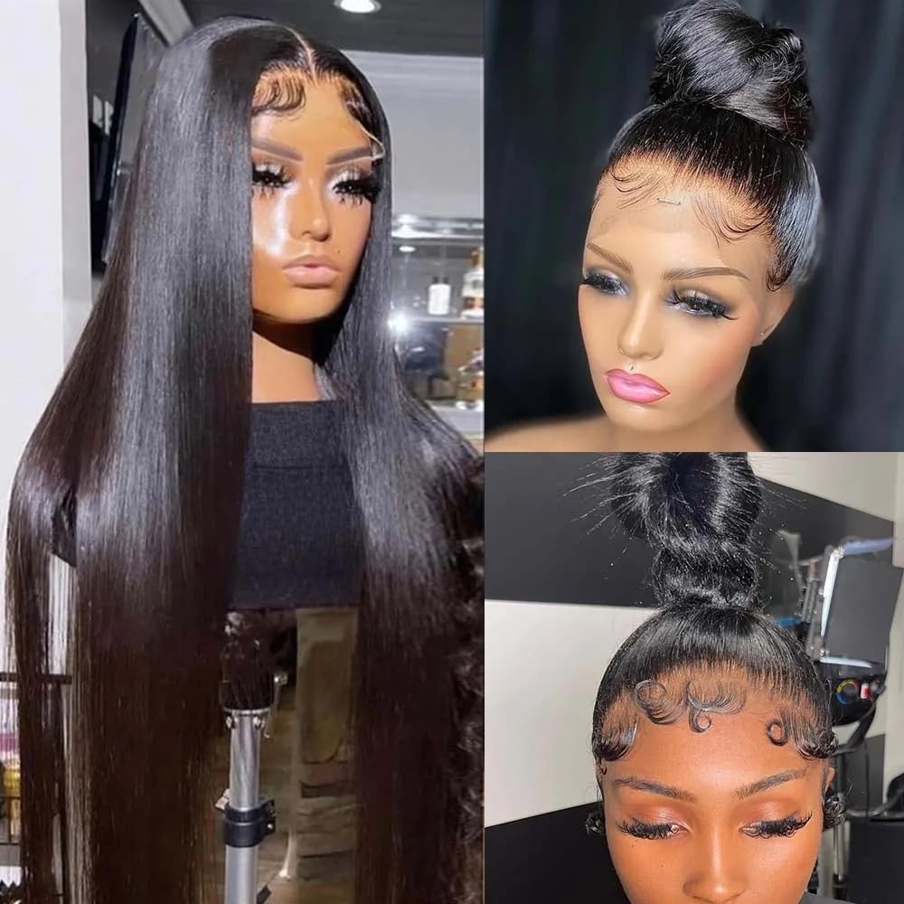 Real Full Lace Human Hair Wigs Straight Full Lace Wigs Preplucked Hairline Whole Lace Wig Free Part Natural Color Brazilian Human Hair Wigs for Black Women 150% Density 20inch