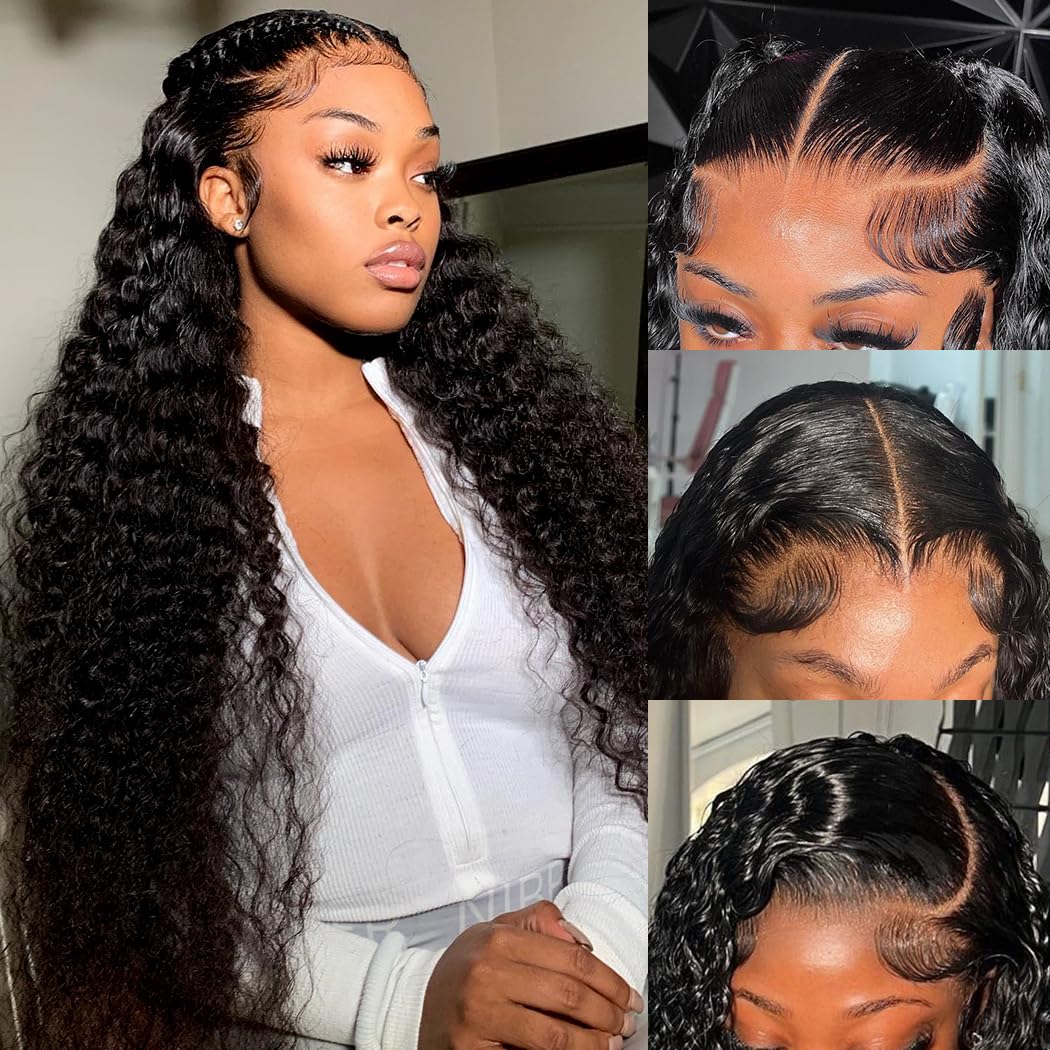 5x5 HD Lace Closure Glueless Wigs Human Hair Pre Plucked Brazilian Virgin Deep Wave Lace Front Wigs Human Hair 180% Density Closure Wig Natural Hairline