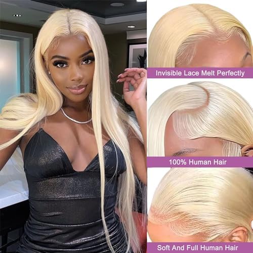 613 Lace Front Wig Human Hair 30 Inch Blonde Wig Human Hair 613 13x4 Lace Front Wig Human Hair 180 Density Blonde Lace Front Wigs Human Hair Pre Plucked HD Lace Frontal Wig Straight Glueless