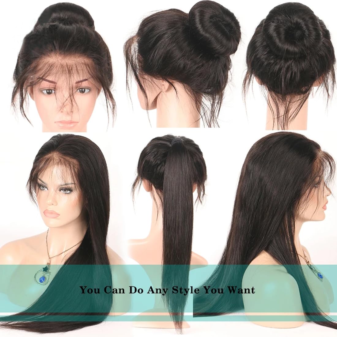 Real Full Lace Human Hair Wigs Straight Full Lace Wigs Preplucked Hairline Whole Lace Wig Free Part Natural Color Brazilian Human Hair Wigs for Black Women 150% Density 20inch