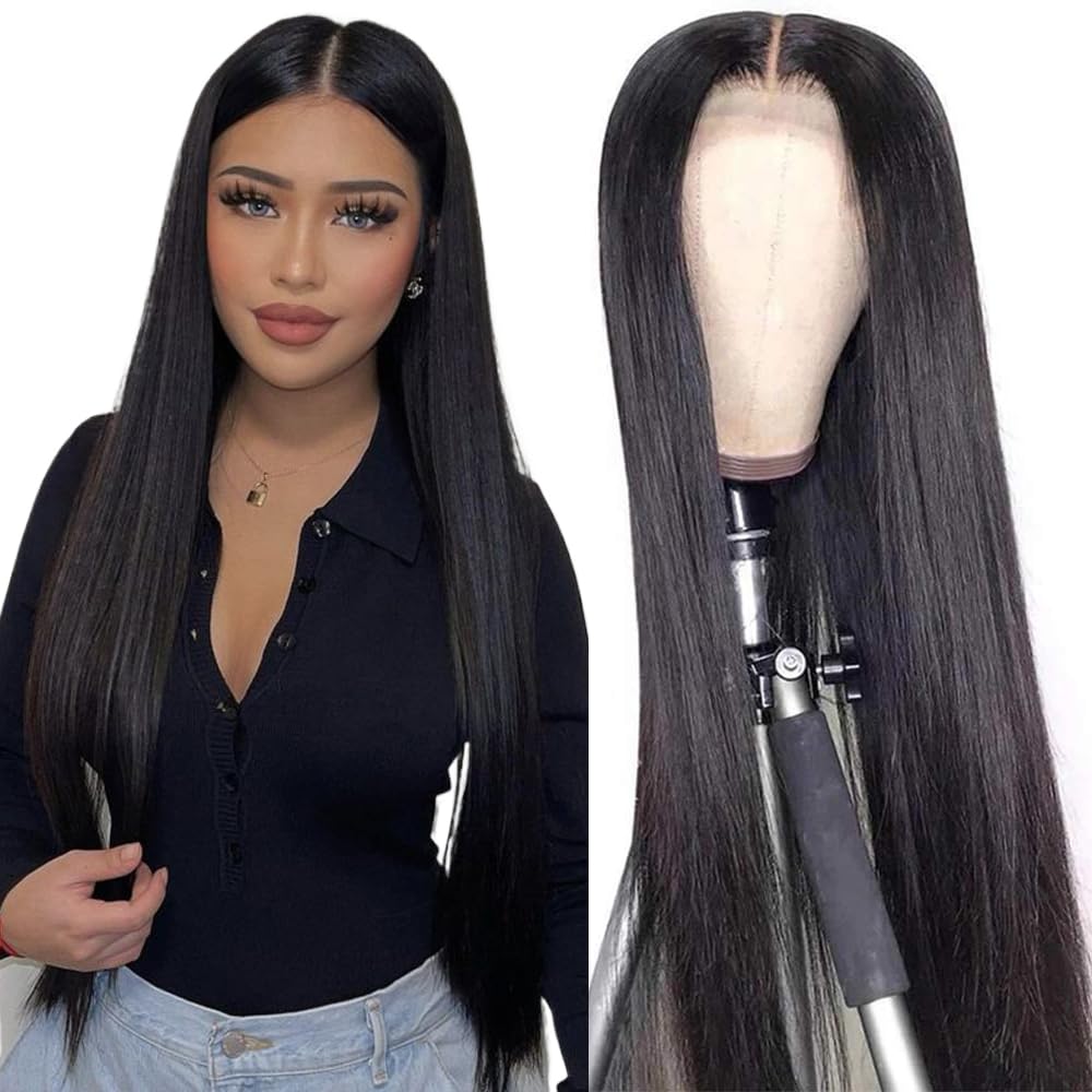 4x4 Straight Wave Lace Front Wigs Human Hair Pre Plucked with Baby Hair 150% Density 16 Inch Human Hair Wigs Brazilian Virgin Frontal 4x4 Glueless HD Lace Closure Wig Human Hair for Black Women