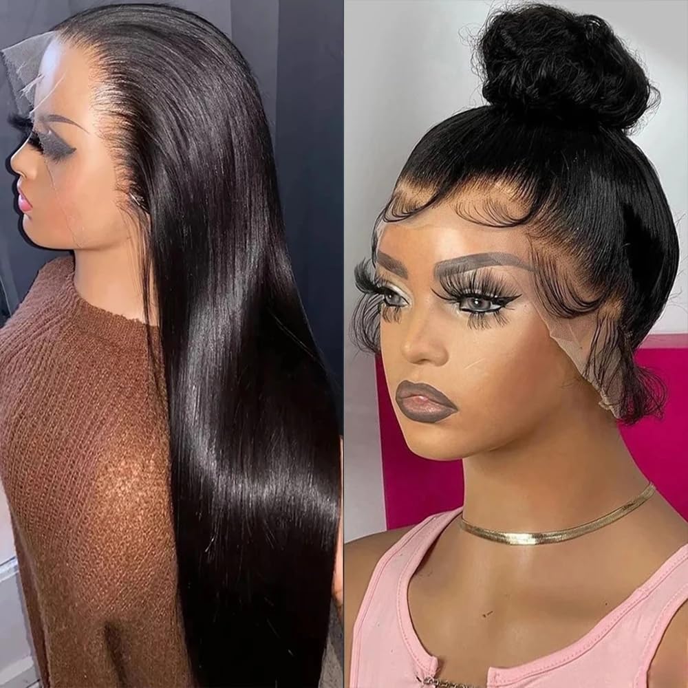 Real Full Lace Human Hair Wigs Straight Full Lace Wigs Preplucked Hairline Whole Lace Wig Free Part Natural Color Brazilian Human Hair Wigs for Black Women 150% Density 20inch