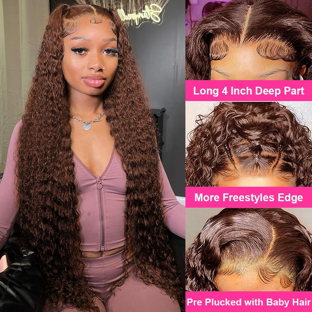 5x5 HD Lace Closure Glueless Wigs Human Hair Pre Plucked Brazilian Virgin Deep Wave Lace Front Wigs Human Hair 180% Density Closure Wig Natural Hairline