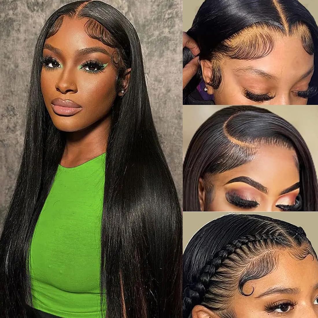 Real Full Lace Human Hair Wigs Straight Full Lace Wigs Preplucked Hairline Whole Lace Wig Free Part Natural Color Brazilian Human Hair Wigs for Black Women 150% Density 20inch