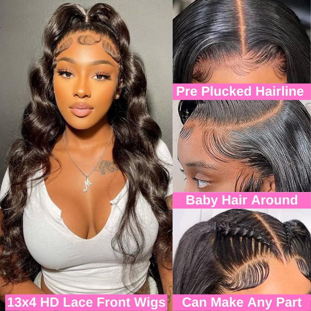 99j Burgundy Lace Front Wigs Human Hair Glueless Wine Red Colored Body Wave Wigs Pre Plucked with Baby Hair 180 Density 13x4 HD Transparent Frontal Wigs for Women