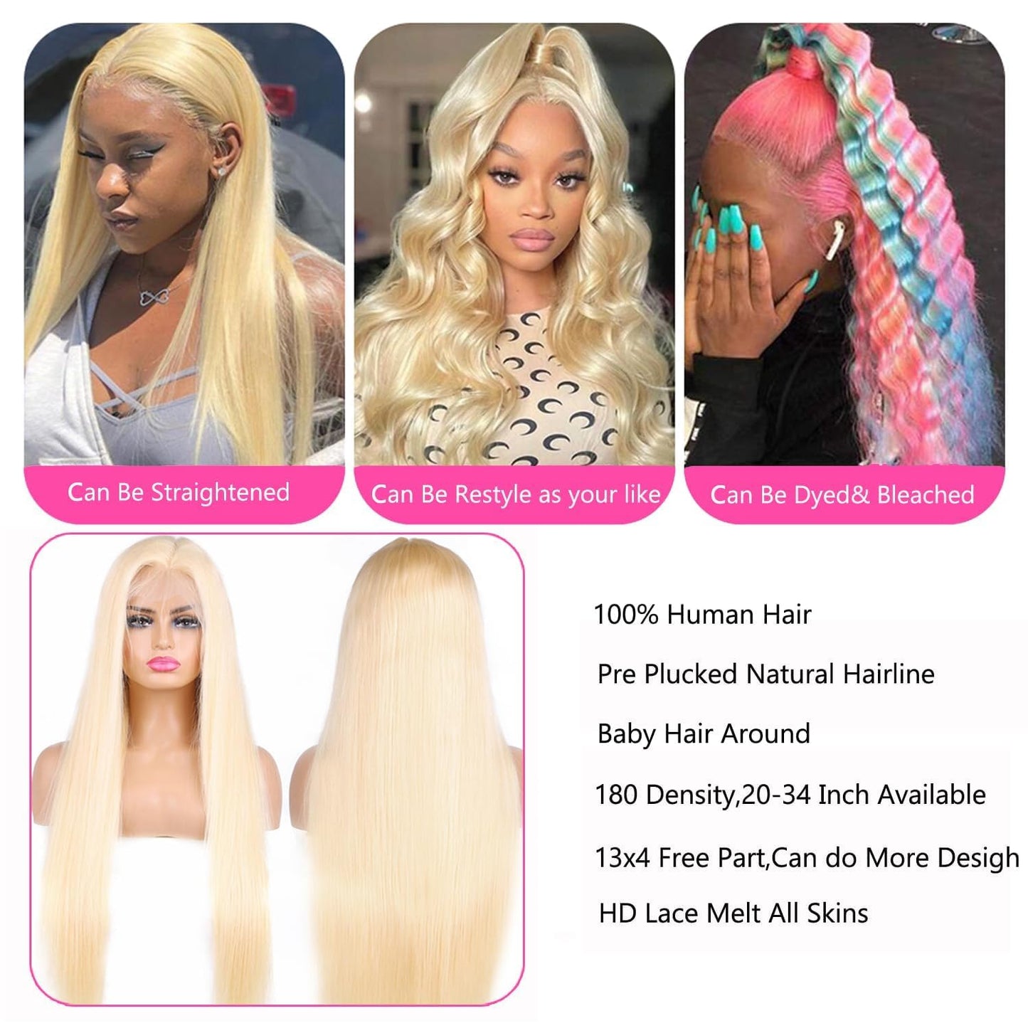 613 Lace Front Wig Human Hair 30 Inch Blonde Wig Human Hair 613 13x4 Lace Front Wig Human Hair 180 Density Blonde Lace Front Wigs Human Hair Pre Plucked HD Lace Frontal Wig Straight Glueless