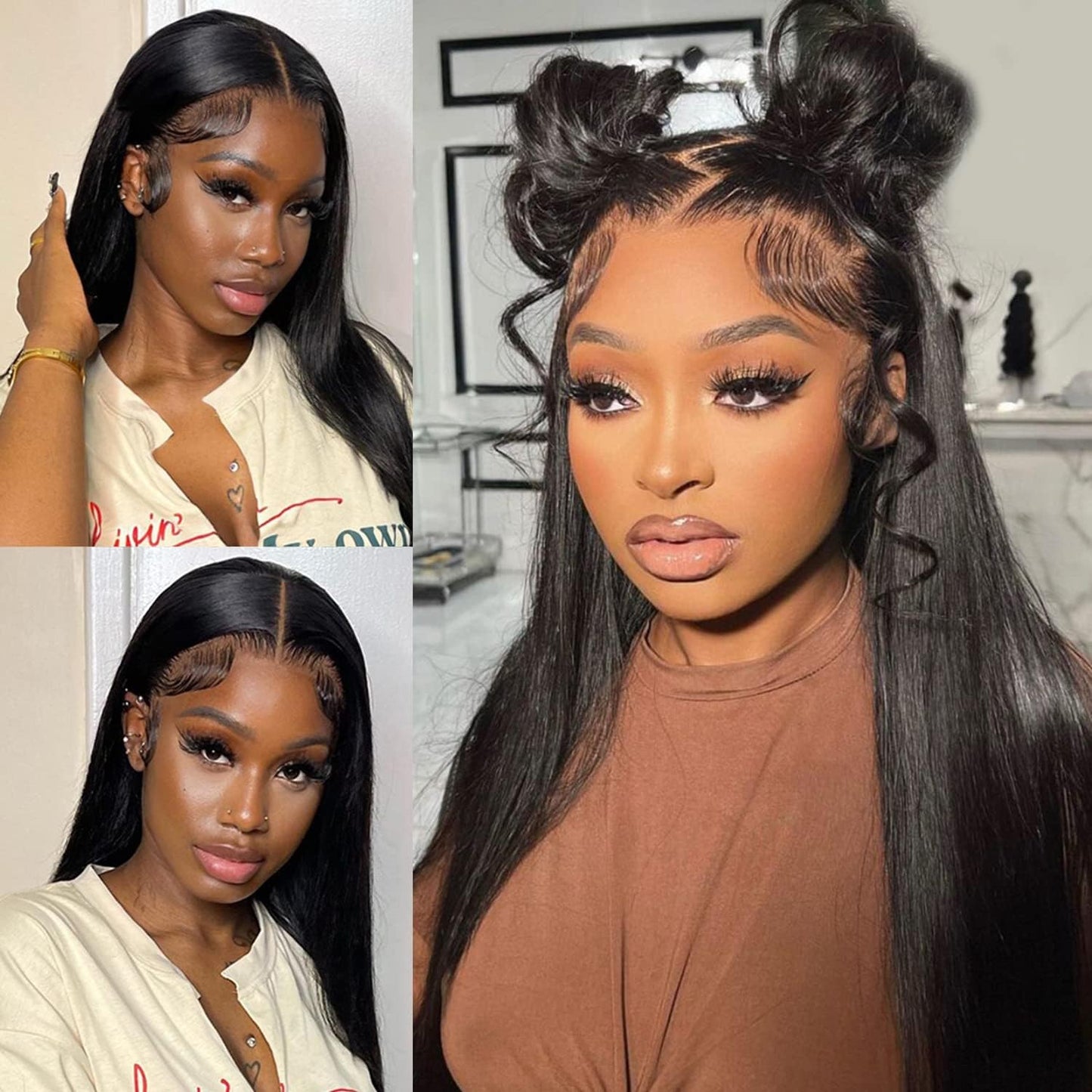 Real Full Lace Human Hair Wigs Straight Full Lace Wigs Preplucked Hairline Whole Lace Wig Free Part Natural Color Brazilian Human Hair Wigs for Black Women 150% Density 20inch