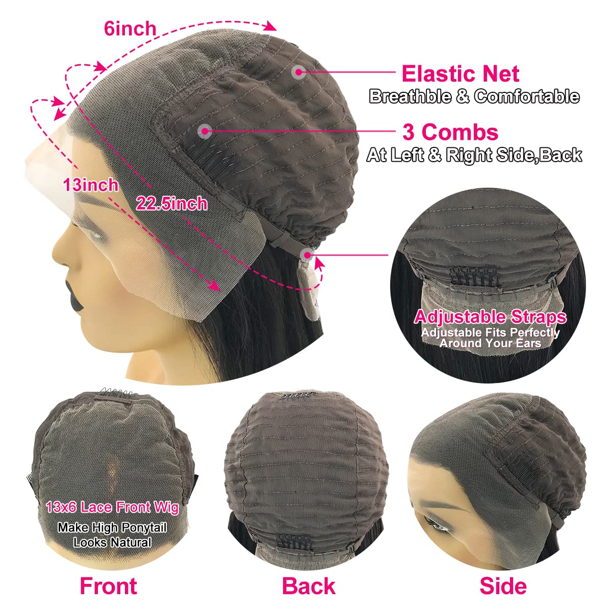 Real Full Lace Human Hair Wigs Straight Full Lace Wigs Preplucked Hairline Whole Lace Wig Free Part Natural Color Brazilian Human Hair Wigs for Black Women 150% Density 20inch
