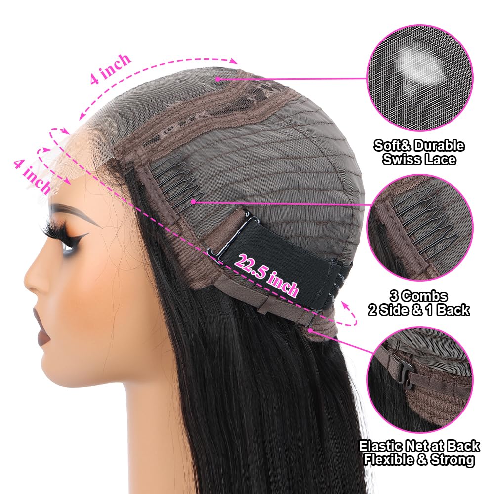 4x4 Straight Wave Lace Front Wigs Human Hair Pre Plucked with Baby Hair 150% Density 16 Inch Human Hair Wigs Brazilian Virgin Frontal 4x4 Glueless HD Lace Closure Wig Human Hair for Black Women