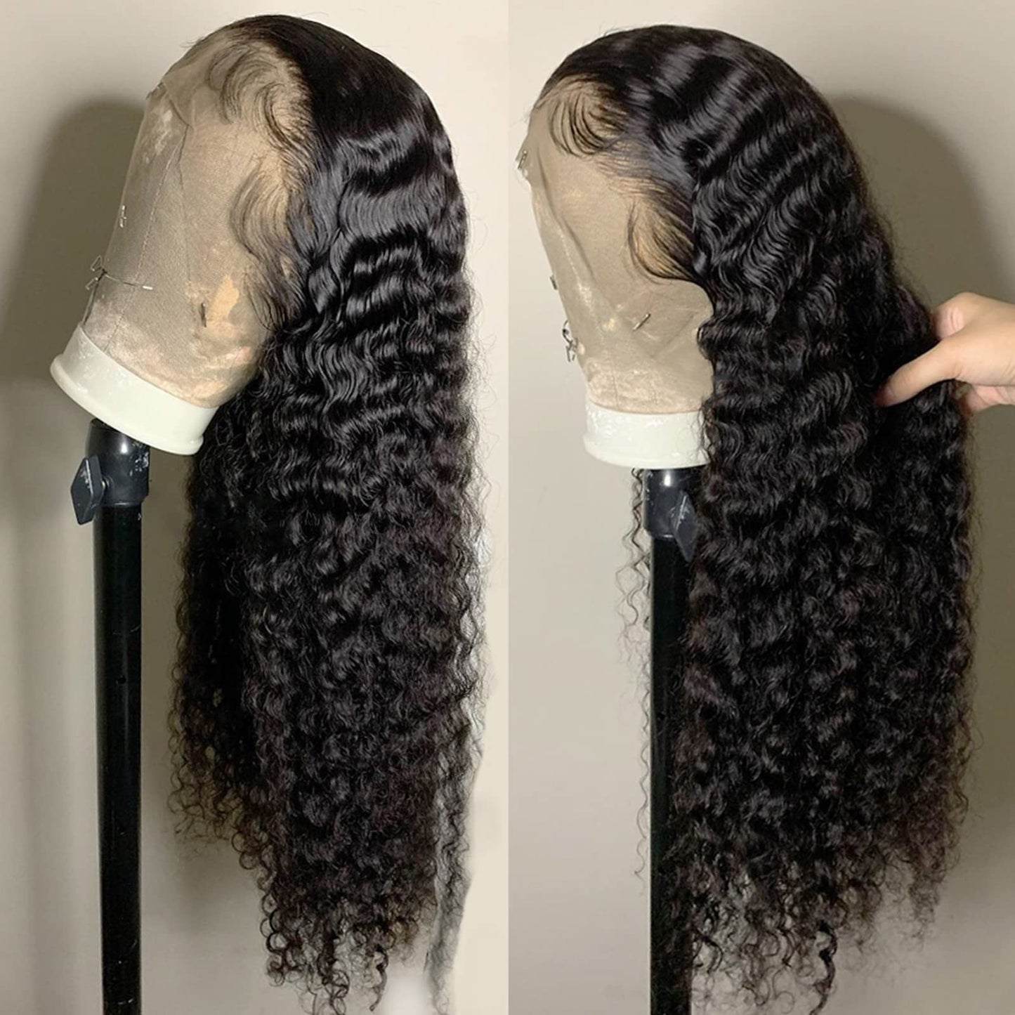 Deep Wave Lace Front Wigs Human Hair Wigs for Women 13x4 HD Transparent Deep Curly Lace Frontal Glueless Wigs Human Hair Pre Plucked With Baby Hair 150% Density Natural Color 24 Inch