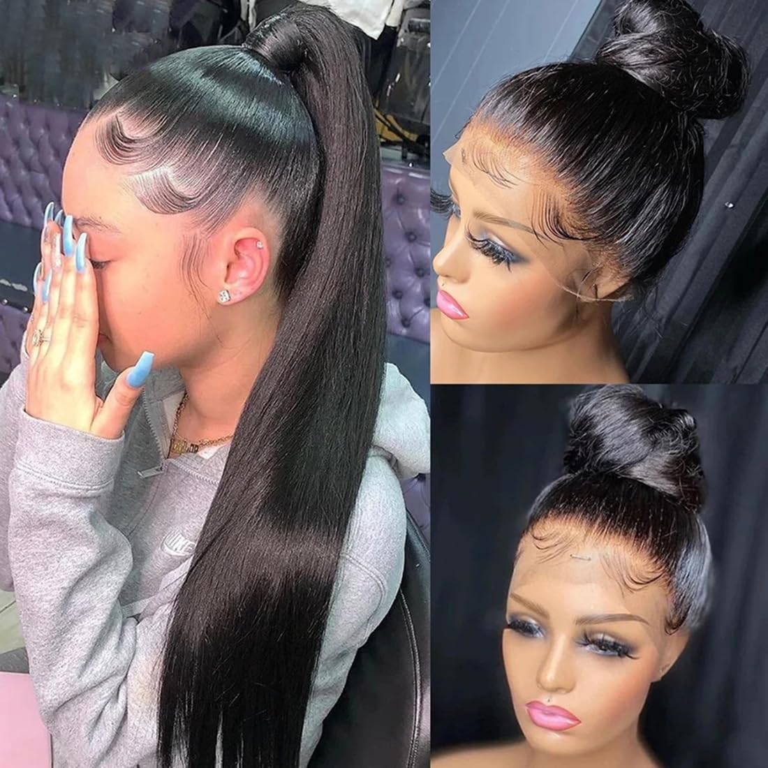 Real Full Lace Human Hair Wigs Straight Full Lace Wigs Preplucked Hairline Whole Lace Wig Free Part Natural Color Brazilian Human Hair Wigs for Black Women 150% Density 20inch