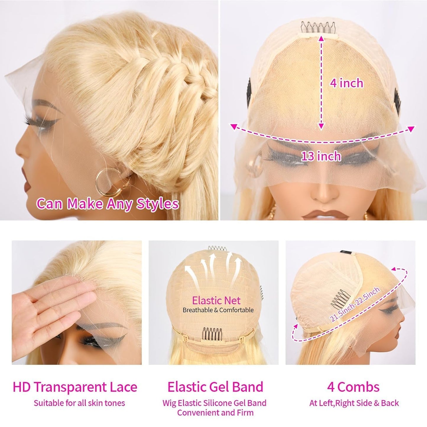 613 Lace Front Wig Human Hair 30 Inch Blonde Wig Human Hair 613 13x4 Lace Front Wig Human Hair 180 Density Blonde Lace Front Wigs Human Hair Pre Plucked HD Lace Frontal Wig Straight Glueless