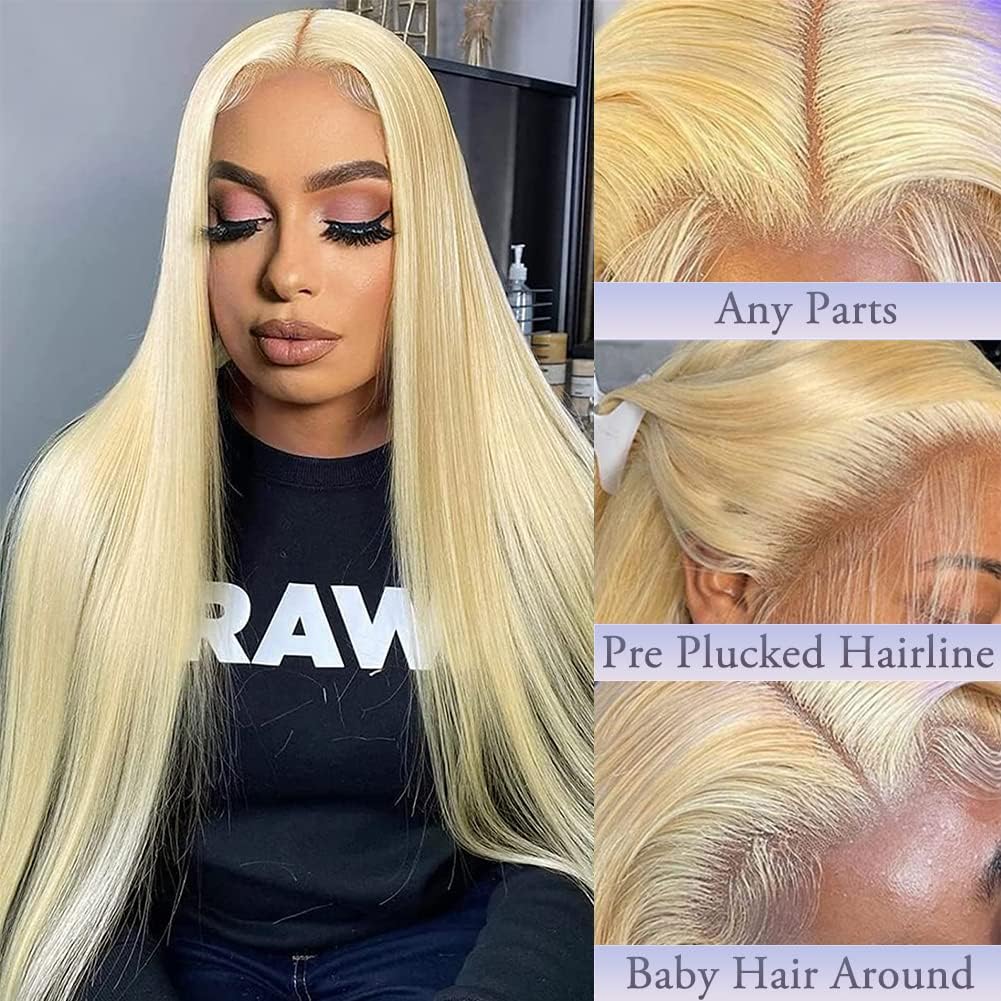 613 Lace Front Wig Human Hair 30 Inch Blonde Wig Human Hair 613 13x4 Lace Front Wig Human Hair 180 Density Blonde Lace Front Wigs Human Hair Pre Plucked HD Lace Frontal Wig Straight Glueless