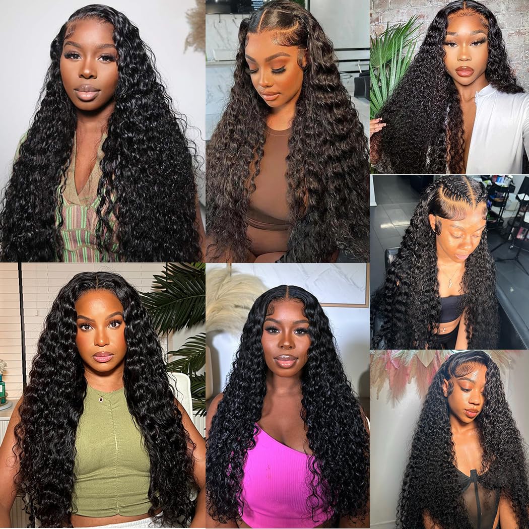 5x5 HD Lace Closure Glueless Wigs Human Hair Pre Plucked Brazilian Virgin Deep Wave Lace Front Wigs Human Hair 180% Density Closure Wig Natural Hairline