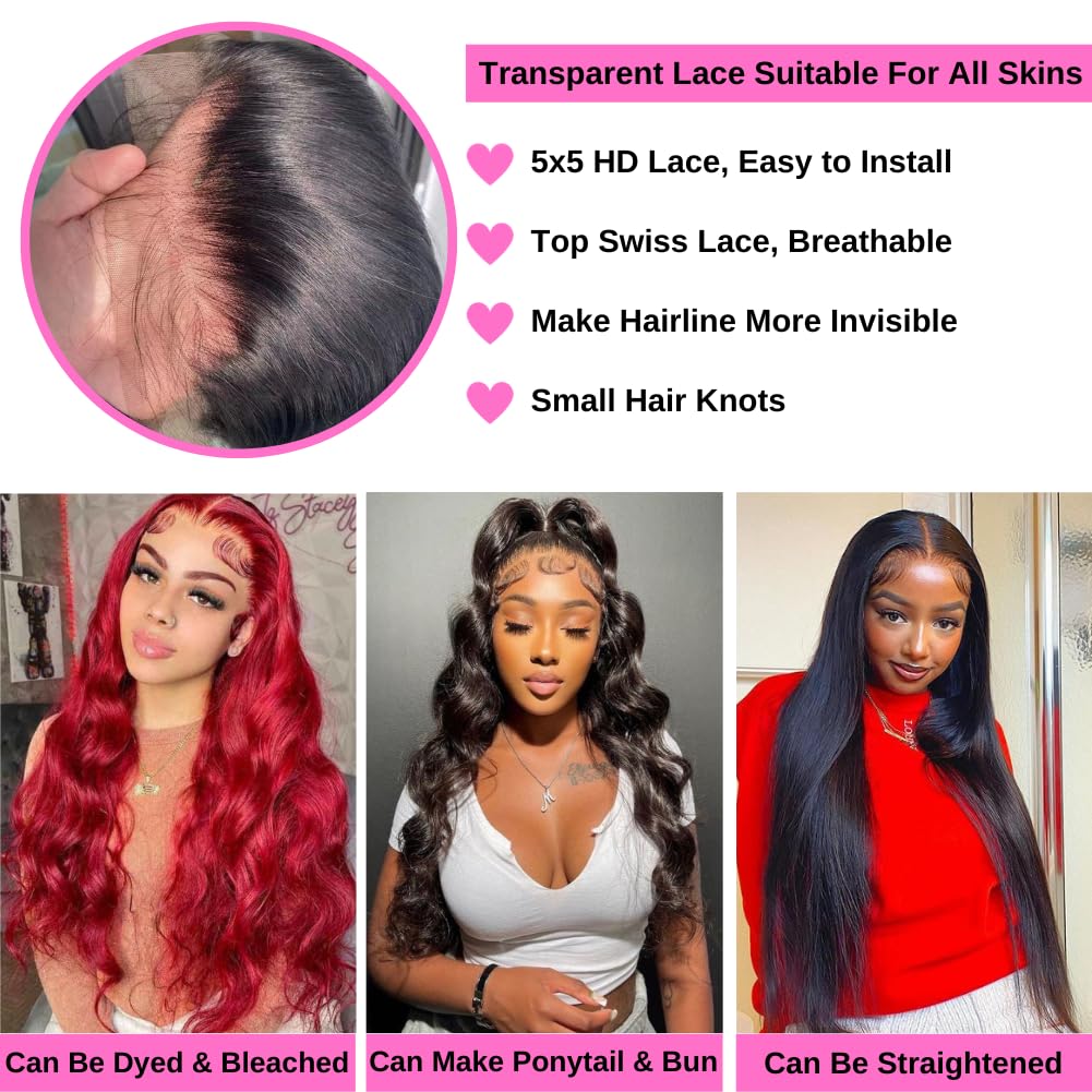 99j Burgundy Lace Front Wigs Human Hair Glueless Wine Red Colored Body Wave Wigs Pre Plucked with Baby Hair 180 Density 13x4 HD Transparent Frontal Wigs for Women