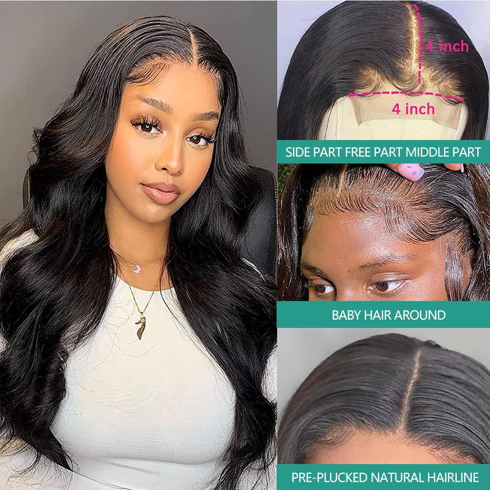 4x4 Straight Wave Lace Front Wigs Human Hair Pre Plucked with Baby Hair 150% Density 16 Inch Human Hair Wigs Brazilian Virgin Frontal 4x4 Glueless HD Lace Closure Wig Human Hair for Black Women