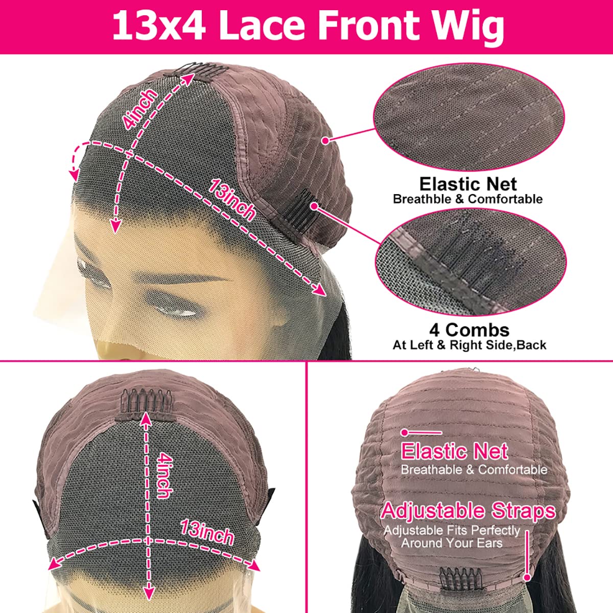 Real Full Lace Human Hair Wigs Straight Full Lace Wigs Preplucked Hairline Whole Lace Wig Free Part Natural Color Brazilian Human Hair Wigs for Black Women 150% Density 20inch