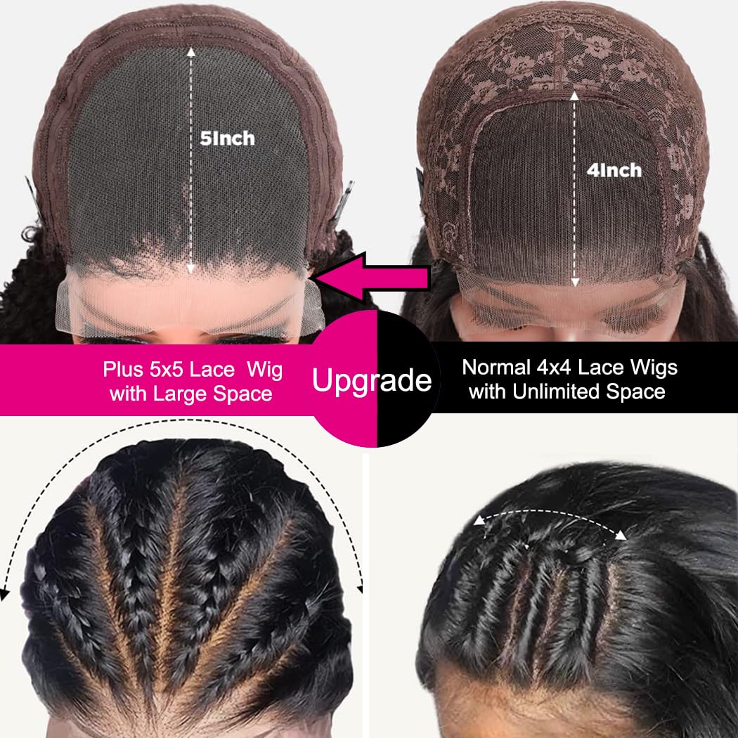 5x5 HD Lace Closure Glueless Wigs Human Hair Pre Plucked Brazilian Virgin Deep Wave Lace Front Wigs Human Hair 180% Density Closure Wig Natural Hairline