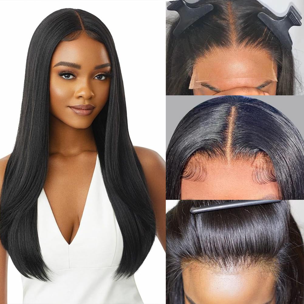 4x4 Straight Wave Lace Front Wigs Human Hair Pre Plucked with Baby Hair 150% Density 16 Inch Human Hair Wigs Brazilian Virgin Frontal 4x4 Glueless HD Lace Closure Wig Human Hair for Black Women