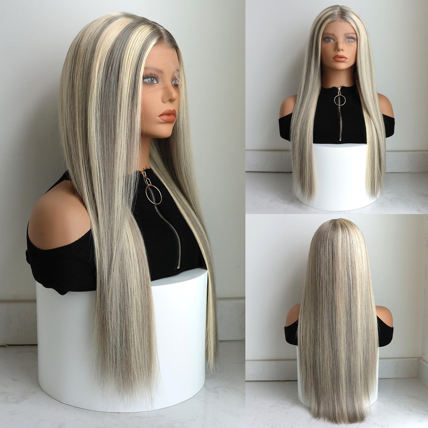 Real Full Lace Human Hair Wigs Straight Full Lace Wigs Preplucked Hairline Whole Lace Wig Free Part Natural Color Brazilian Human Hair Wigs for Black Women 150% Density 20inch