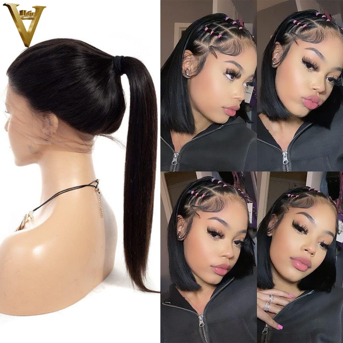 Real Full Lace Human Hair Wigs Straight Full Lace Wigs Preplucked Hairline Whole Lace Wig Free Part Natural Color Brazilian Human Hair Wigs for Black Women 150% Density 20inch