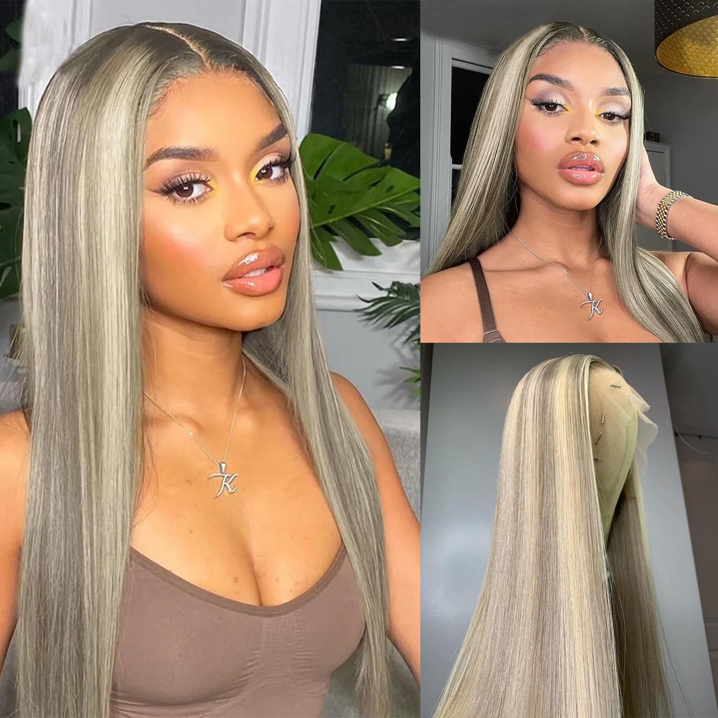 Real Full Lace Human Hair Wigs Straight Full Lace Wigs Preplucked Hairline Whole Lace Wig Free Part Natural Color Brazilian Human Hair Wigs for Black Women 150% Density 20inch