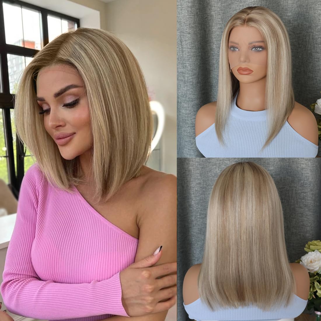 Real Full Lace Human Hair Wigs Straight Full Lace Wigs Preplucked Hairline Whole Lace Wig Free Part Natural Color Brazilian Human Hair Wigs for Black Women 150% Density 20inch