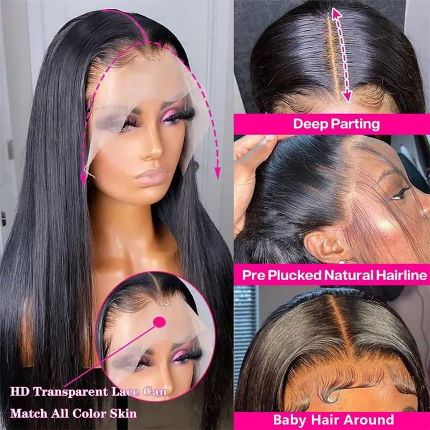 4x4 Straight Wave Lace Front Wigs Human Hair Pre Plucked with Baby Hair 150% Density 16 Inch Human Hair Wigs Brazilian Virgin Frontal 4x4 Glueless HD Lace Closure Wig Human Hair for Black Women