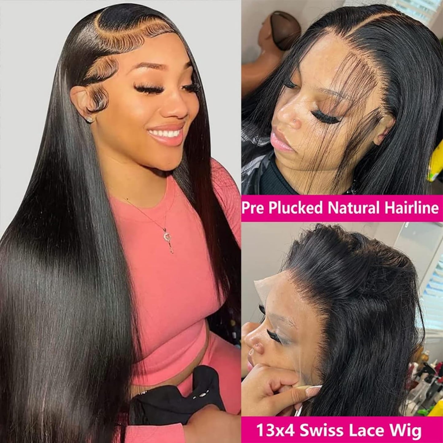 4x4 Straight Wave Lace Front Wigs Human Hair Pre Plucked with Baby Hair 150% Density 16 Inch Human Hair Wigs Brazilian Virgin Frontal 4x4 Glueless HD Lace Closure Wig Human Hair for Black Women
