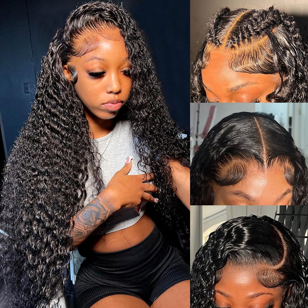 5x5 HD Lace Closure Glueless Wigs Human Hair Pre Plucked Brazilian Virgin Deep Wave Lace Front Wigs Human Hair 180% Density Closure Wig Natural Hairline