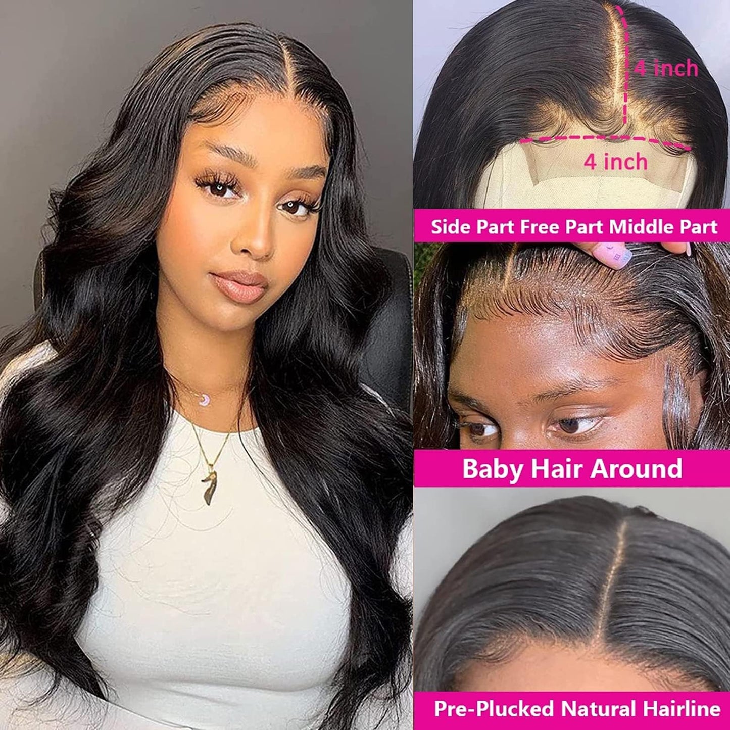 4x4 Straight Wave Lace Front Wigs Human Hair Pre Plucked with Baby Hair 150% Density 16 Inch Human Hair Wigs Brazilian Virgin Frontal 4x4 Glueless HD Lace Closure Wig Human Hair for Black Women