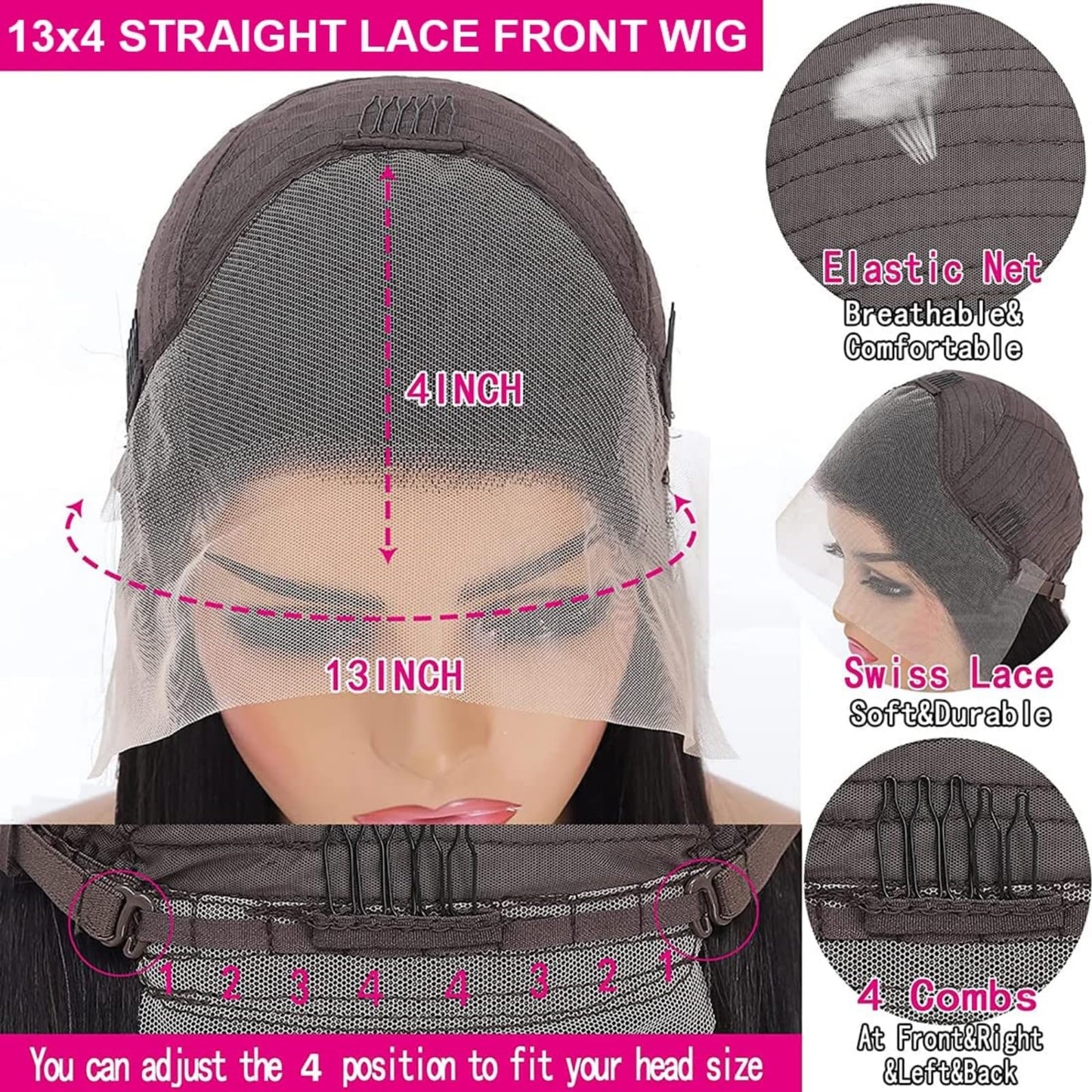 4x4 Straight Wave Lace Front Wigs Human Hair Pre Plucked with Baby Hair 150% Density 16 Inch Human Hair Wigs Brazilian Virgin Frontal 4x4 Glueless HD Lace Closure Wig Human Hair for Black Women