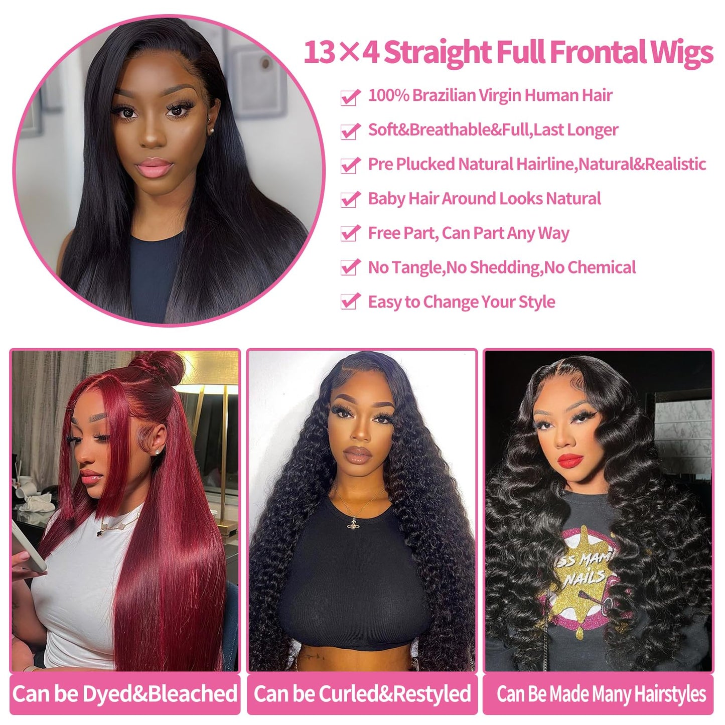 Straight Lace Front Wigs Human Hair 26Inch 13x4 HD Transparent Full Frontal Wigs Human Hair Pre Plucked with Baby Hair 180% Density Brazilian Virgin Straight Human Hair Wigs for Black Women