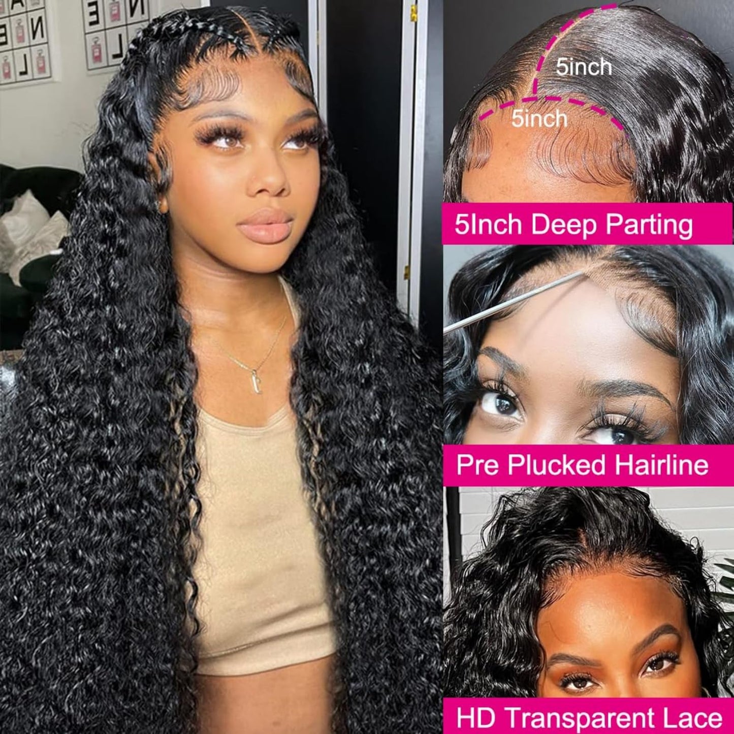 4x4 Straight Wave Lace Front Wigs Human Hair Pre Plucked with Baby Hair 150% Density 16 Inch Human Hair Wigs Brazilian Virgin Frontal 4x4 Glueless HD Lace Closure Wig Human Hair for Black Women