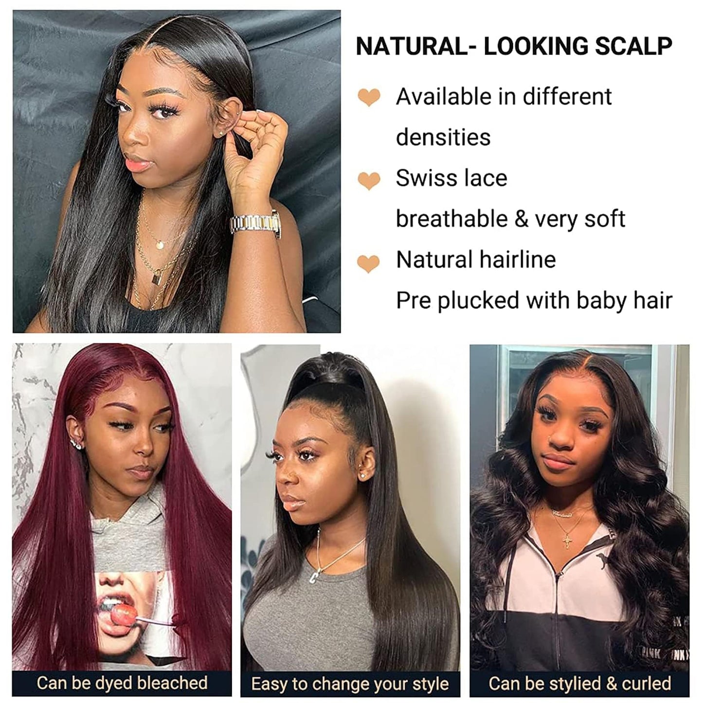 4x4 Straight Wave Lace Front Wigs Human Hair Pre Plucked with Baby Hair 150% Density 16 Inch Human Hair Wigs Brazilian Virgin Frontal 4x4 Glueless HD Lace Closure Wig Human Hair for Black Women