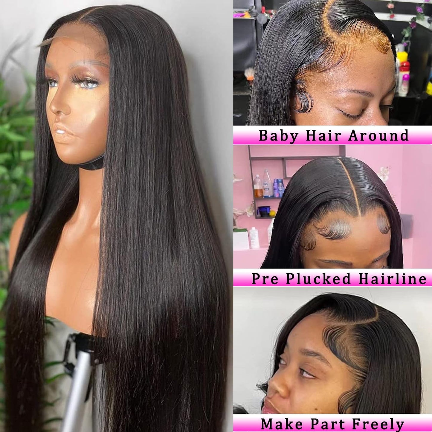 4x4 Straight Wave Lace Front Wigs Human Hair Pre Plucked with Baby Hair 150% Density 16 Inch Human Hair Wigs Brazilian Virgin Frontal 4x4 Glueless HD Lace Closure Wig Human Hair for Black Women