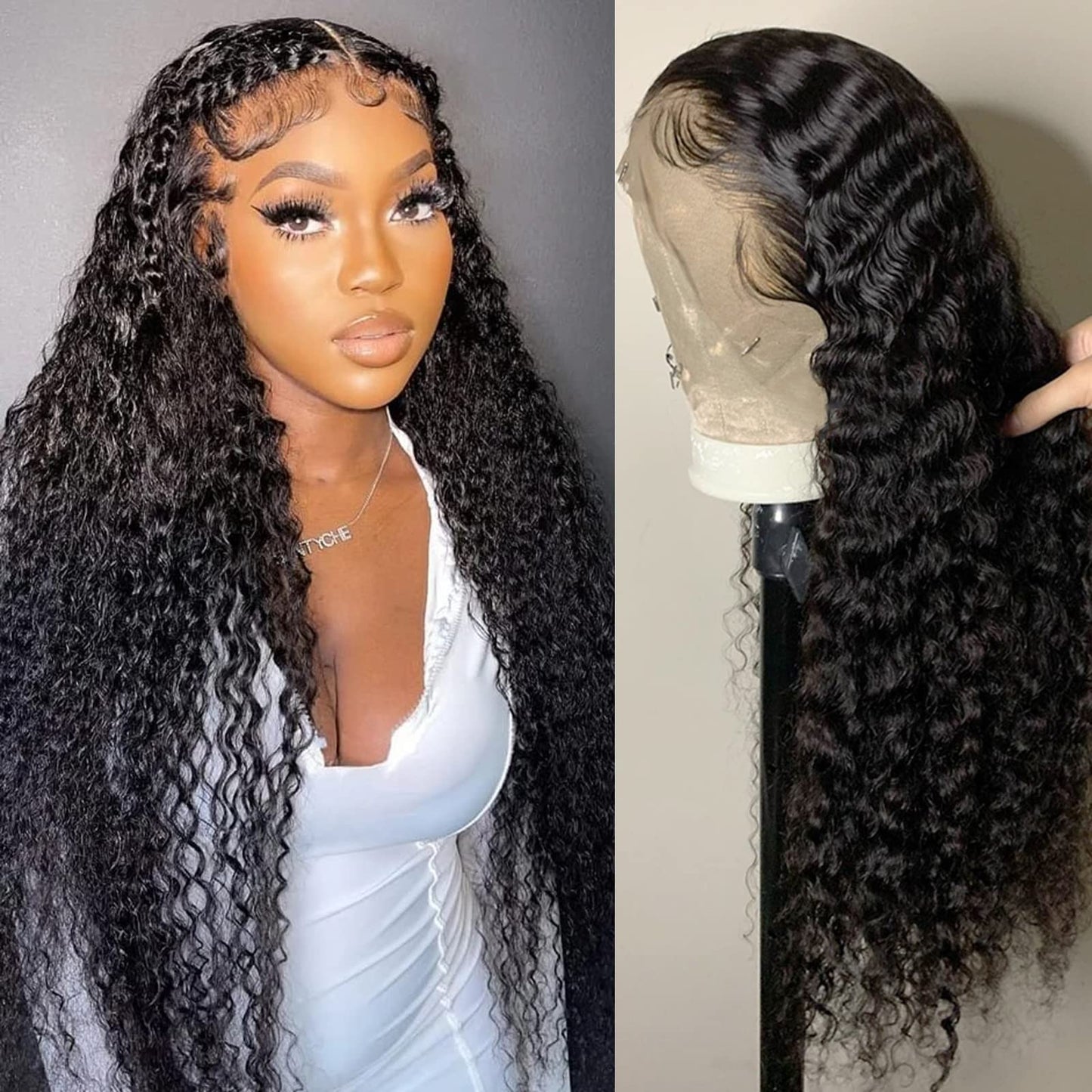 Deep Wave Lace Front Wigs Human Hair Wigs for Women 13x4 HD Transparent Deep Curly Lace Frontal Glueless Wigs Human Hair Pre Plucked With Baby Hair 150% Density Natural Color 24 Inch
